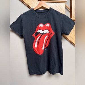 Rolling Stones Black T Shirt Womens‎ Small  Graphic Tongue Logo Rock Band Tee